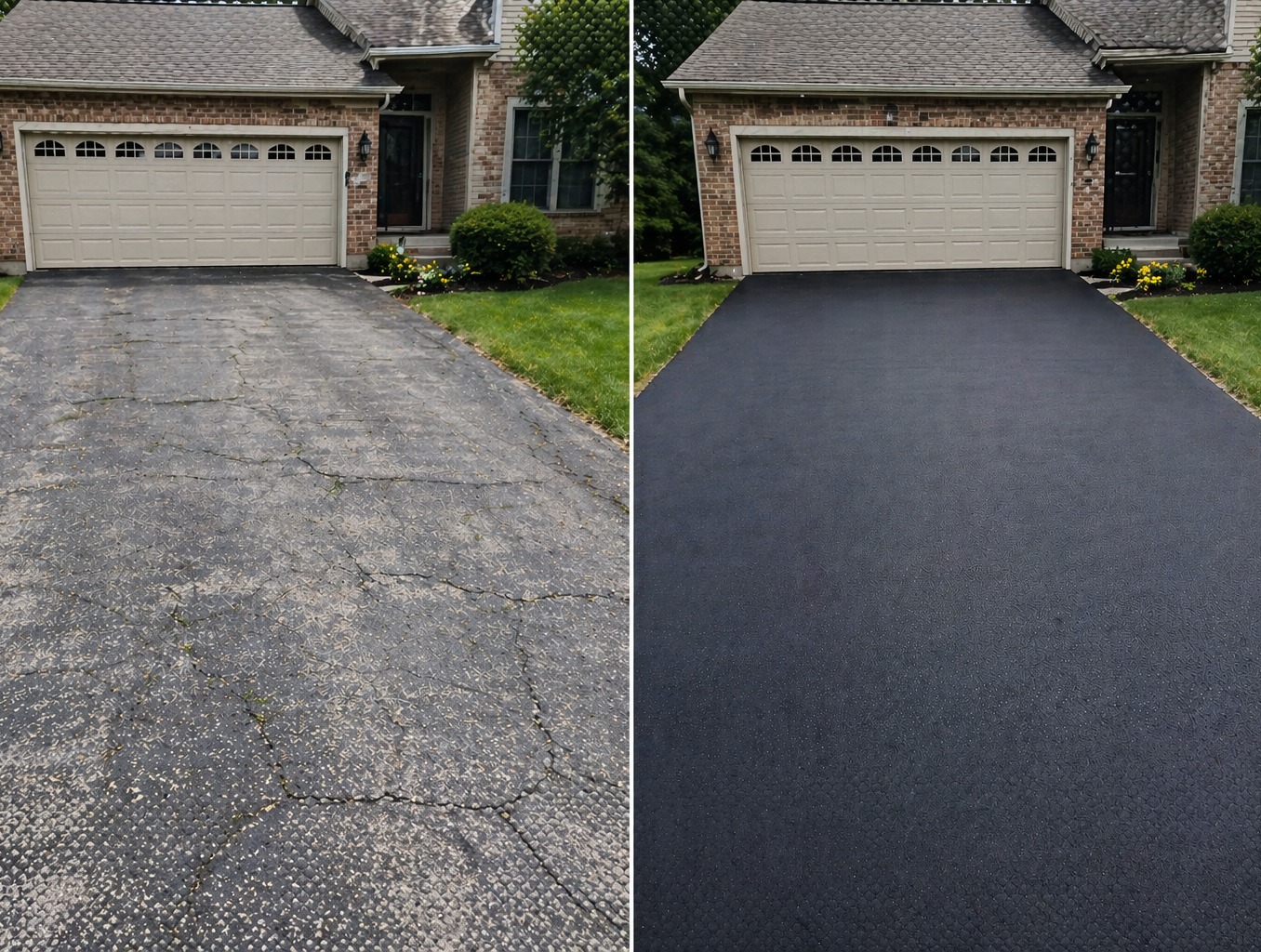 Before and after driveway sealcoating — Monmouth County NJ