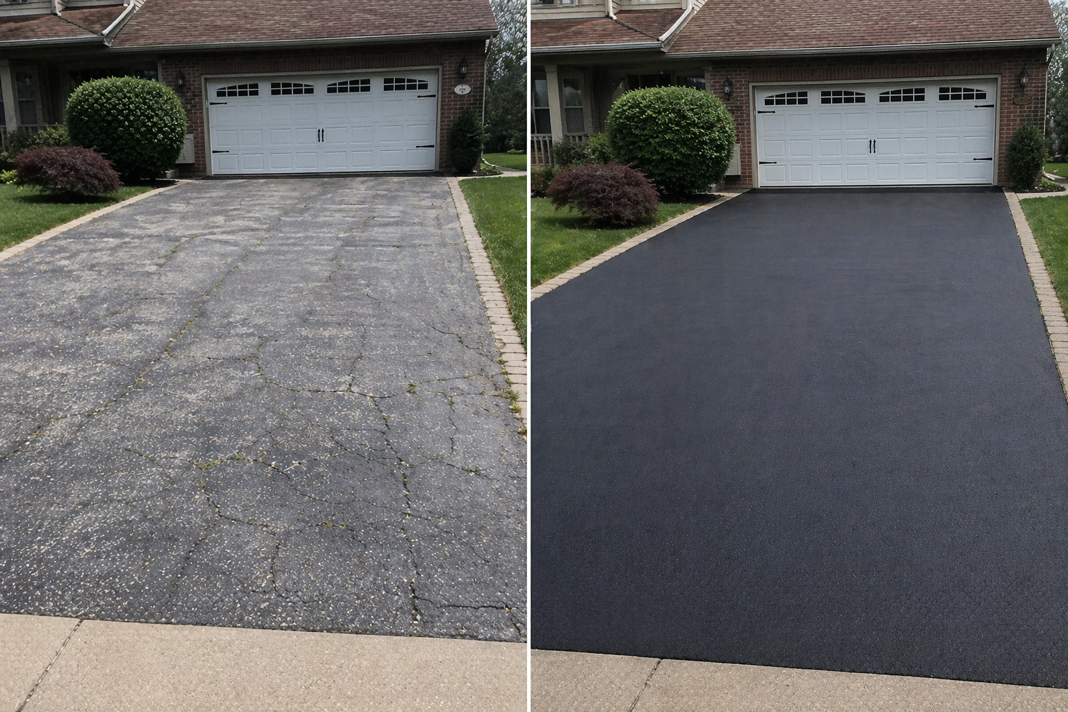 Before and after driveway sealcoating — Monmouth County NJ